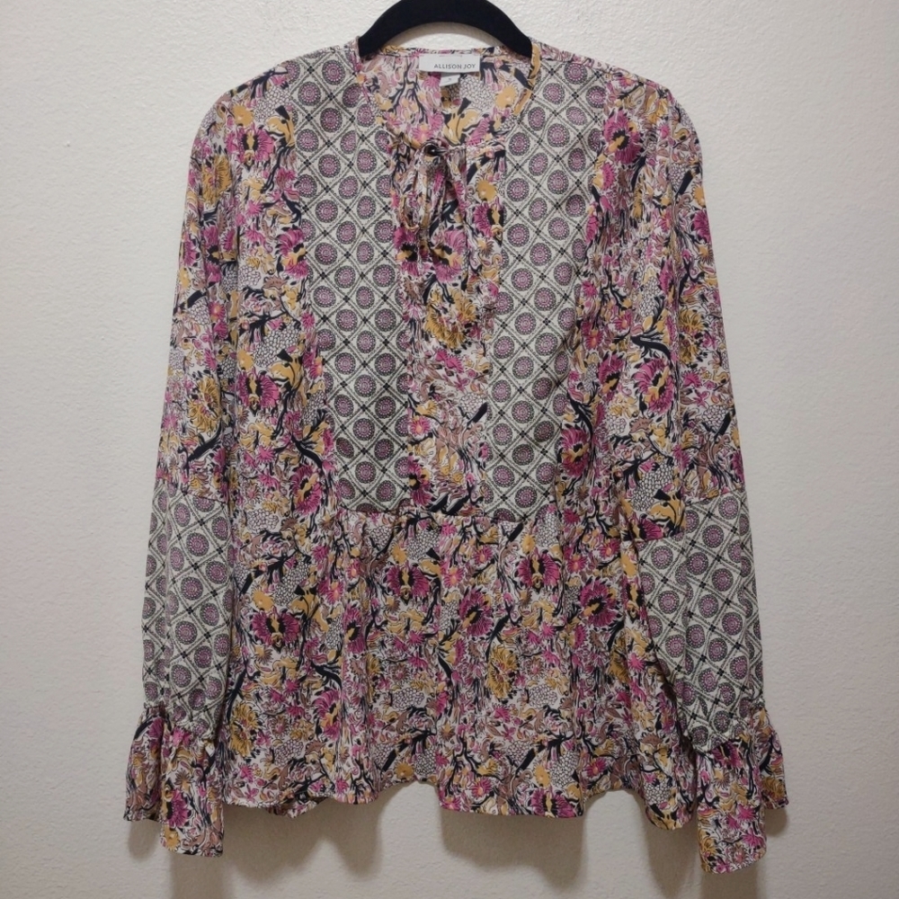 Allison Joy Multi Pattern Long Sleeve Bohemian Blouse S